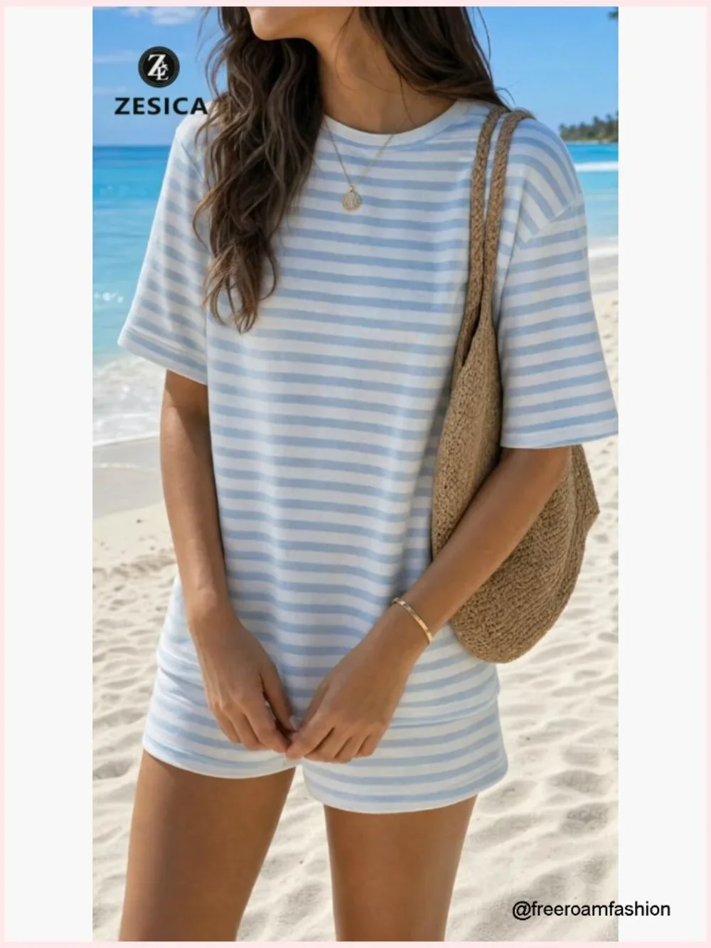 Women's 2 Piece Short Set Striped Loose Fit Lounge Matching Airport Travel